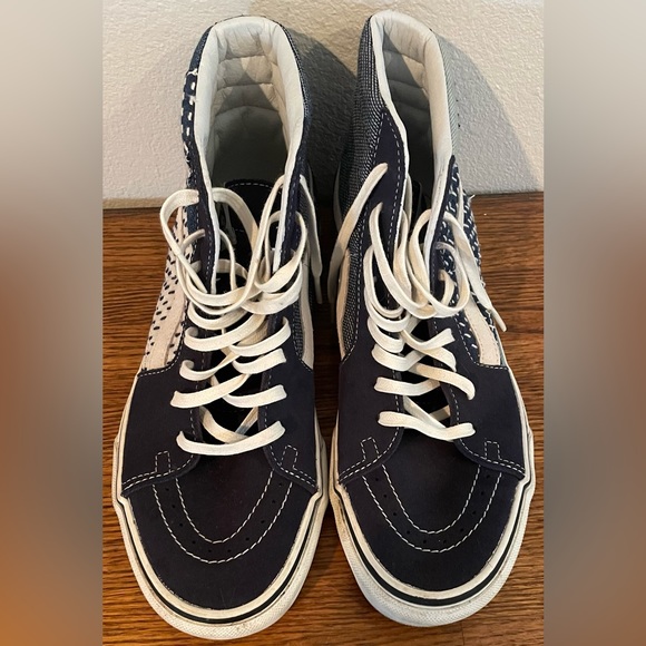 Like New Vans Old Skool Blue Unique Stitched High Top Sneaker Shoes W Size 9 - Picture 2 of 9